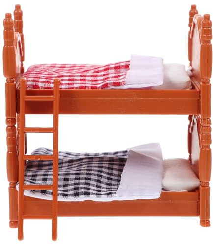 ifundom Mini Double Bed 1 12 Scale Dollhouse Furniture Mini Bunk Beds with Pillows and Quilts Realistic Simulation Bed for Doll House Decor and Educational Play