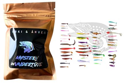 Mystery Wundertüte | Angler Geschenk | Angelköder | Gummiköder | Softbait für Forelle Barsch Hecht & Zander | in Shrimp Öl eingelegt | Überraschungsbox