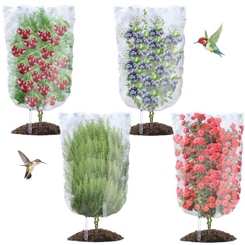 Vogelnetz für Heidelbeersträucher, 90 x 150 cm, Obstbäume, Netztasche mit Kordelzug, Garten, Insektennetz, Schädlingsbarriere, Pflanzenreihenabdeckung, weißes Moskitonetz für