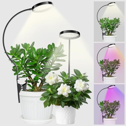 YUYMIKA Grow Lights for Indoor Plants, Clip On Full Spectrum LED Grow Light with 3,6,12 H Timer, 10 Dimmable Levels, 3 Colors Grow Lamp with 360°Gooseneck, for Houseplants, Bonsai, Pot Plant, 2 Pack