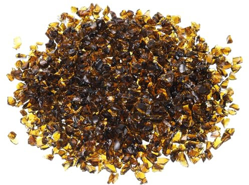 sourcing map Feuer-Glasstein, 3–6 mm hoher Glanz, reflektierend, für Kamin, Feuerstelle, Tisch, Haus, Garten, Dekoration, Vasenfüller, Landschaftsbau, Braun