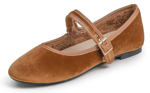Feversole Women's Comfort Ballet Flats Strap Comfort Casual Mary Jane Shoes Cozy Warm Ballet Flat