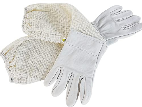 Biodlingshandskar, Biodlingshandskar av nitril, Biodlingshandskar i kohud, Biodlarhandske i läder i getskinn med elastisk manschett med lång canvasärm(L)