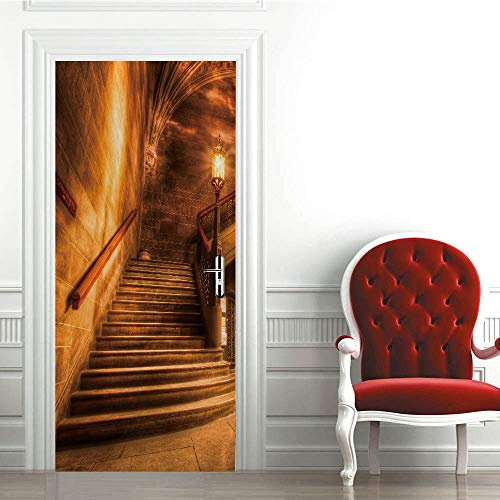 3D Türtapete Türaufkleber Selbstklebend Türfolie Poster Fototapete Türbilder Türtattoos Wasserdichte Tür Stickers für Kinderzimmer Wohnzimmer Badezimmer 100x200 cm Treppe