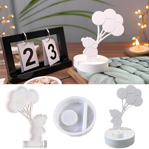 Tcdwla Silikonformen GießFormen,2 Stück Giessformen Silikon,Gießformen Silikonform Kerzenhalter,Aromatherapie KerzenstäNder Gipsform,DIY Geschenk Für Weihnachten Geburtstag Dekoration(Bär Zugballon)