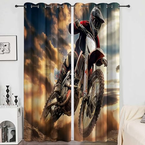 CozyRest Vorhang Blickdicht Thermovorhang Wüsten-Offroad-Motorradfahrer Muster Gardinen Wohnzimmer Vorhänge Geräuschreduzierung Dekoration für Schlafzimmer Wohnzimmer Fenster Extremsport 214 x 91.5 cm