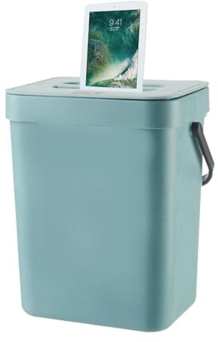 Qiwieod Mülleimer Für Die Küche, Großes Fassungsvermögen, Biomülleimer, Behälter Mit Deckel Bio, Blau, PP, 5 Liter