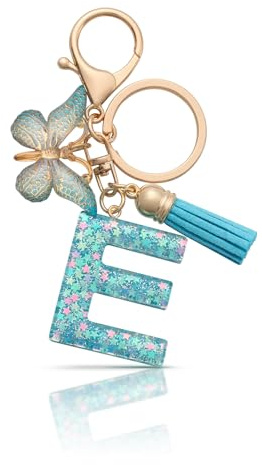 MORSUNBELA porte clef avec lettre E initiale porte clé femme porte clef personnalisable, papillon pendentif, cadeau pour femme - bleu