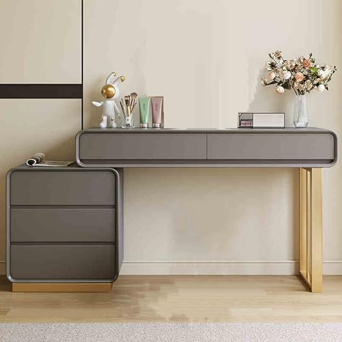 Ernqi Schminktisch Mit Spiegel Und Beleuchtung, Stuhl, Schublade Aus Weichem Samt, Leise Gleitschiene, Links Und Rechts Austauschbar, Ausziehbarer Lagerschrank, Fürs Schlafzimmer (Dark Gray,A_39.4IN)