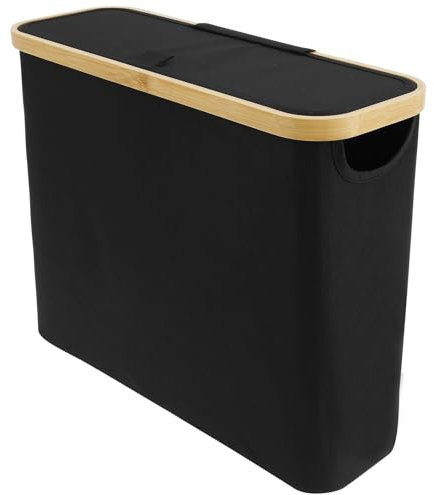 Toilet Roll Storage,Toilet Paper Basket,Bathroom Storage Box Holder Stand with Lid,Toilet Paper Storage with Side Window,Toilet Paper Basket Cabinet,Foldable Toilet Paper Bin for Home (Black)