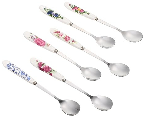 PHENOFICE Cucchiaini Da Caffè e Gelato Manico in Ceramica, Acciaio Inox 6 Pezzi, Piccoli, Resistenti Alla Ruggine, Per Bar, Casa e Ristorazione