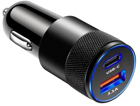 NVOQILIN Adaptateur allume-cigare à charge rapide 3,1 A pour téléphone de voiture Adaptateur double port USB C Charge rapide A