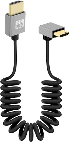 RIIEYOCA 4K Mini HDTV vers HDTVS Câble spiralé court, angle vers le bas à 90 degrés 18 Gbps Prise en charge 4K@60Hz, compatible avec les caméscopes, les moniteurs (vers le bas)