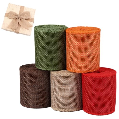 PetGlimmer 5 Rollen Jute Wickelstreifen, Bunt Juteband Breit 6 cm x 3 m | Geschenkband Juteband Leinenband, Geschenkband Jute für Dekoration von Hochzeiten, Geburtstagsfeiern, Blumensträuße