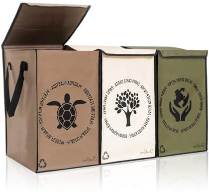 Shiva Green Borse Raccolta Differenziata Interno Esterno con Coperchio, Cestini Spazzatura Differenziata, Plastica, Carta, Vetro