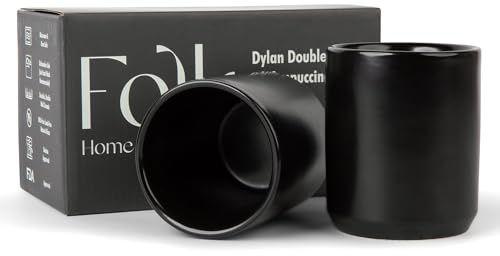 Folk Ceramics Dylan Ceramic Cappuccino Cups Set | Double Walled Ceramic Coffee Mug Set | Compact & Heat Insulated Cappuccino, Tea, Coffee & Latte Cup | 8oz, Set of 2 | Matte Black