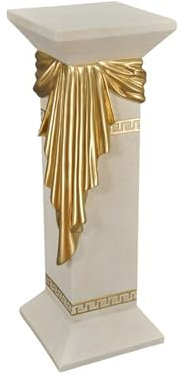 Cinar Colonna decorativa greca con drappeggio dorato, antico, altezza 80 cm, larghezza 30 cm, bianco (bianco-oro)