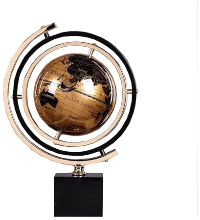 Globus Deko,Moderne Abstrakte Kunstdekoration,Metallkugel Ornament Skulptur mit Rechteck Ständer für Heimbüro Schreibtischdekoration (M Schwarz,Globus)