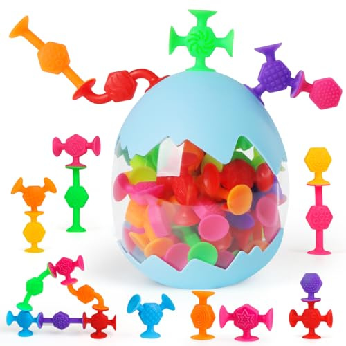 50 Stück Saugnapf Spielzeug, Badespielzeug für Kinder ab 3 Jahren, Silikon Sensorisches Spielzeug Stressabbau-Spielzeug Reisespielzeug mit Dinosauriereier, Geschenke für Jungen Mädchen Alter 3 4 5