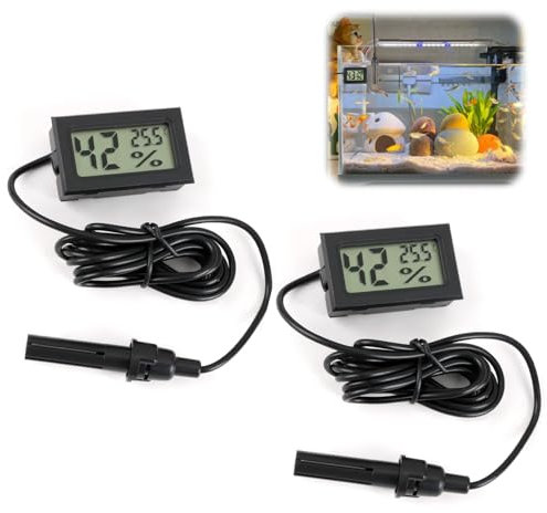 Digital Thermometer Hygrometer,Pack of 2 LCD Embedded Mini Probe Tortoise Thermometers Temperature Humidity Gauge Meter for Reptile Incubator Aquarium Poultry office Living Room Black