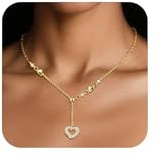ALEXCRAFT Colliers Femme Or en Y, Collier Cœur avec Zircone Réglables, 14K Plaqué Or, Collier Long Bohème, Acier Chirurgical, Hypoallergénique, Anniversaire Cadeau pour Femme