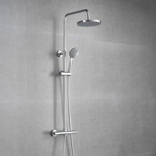 YOOZENA Shower Mixer Set, Adjustable Height Shower Column with Overhead Rainfall,Thermostatic Shower Mixer,Handheld Shower for Bathroom, Chrome