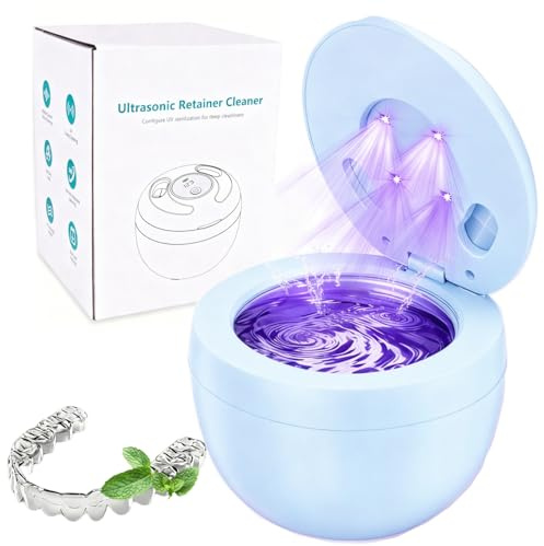 Ultrasonic Retainer Cleaner, TechKen 45khz Cleaning Dental Machine with UV Light, Portable Ultrasonic Cleaner for Dentures, Aligner, Mouthguard, Toothbrush Heads