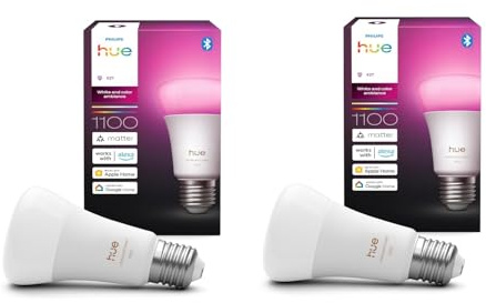 Philips Hue-Bundle – 2 x weiße und farbige Ambiance 1100 A60 E27 Smart-Glühbirnen | Dimmbare LED, 16 Millionen Farben, App- und Sprachsteuerung, funktioniert mit Alexa, Google Home und Apple HomeKit