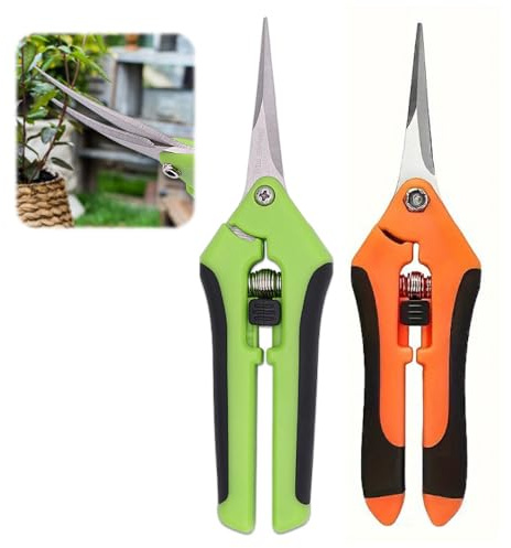 GNALIA 2 Piezas Tijeras De Poder De Mano, Cuchillas Curvas Titanio Para Jardinería, Poda Árboles Flores Rosas Frutas Bonsáis, Longitud 16 Cm, Colores Naranja/Negro Y Verde/Negro