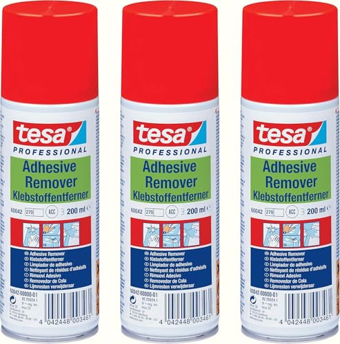 tesa ADHESIVE REMOVER - Klebstoffentferner Spray - entfernt Kleber, Etiketten und Verschmutzungen mit Fett, Teer und Harz - 200 ml (Single, 3x 200ml)