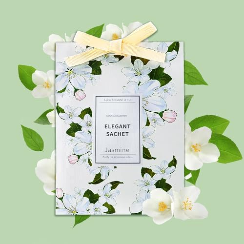 Jasmine Scented Sachets, Wardrobe Fresheners, Fragrance Bags for Moths, Drawers, Closets, Office, Bedroom, Bathrooms, Living Room, Cars, Sports bag- 4 bags of jasmine fragrance