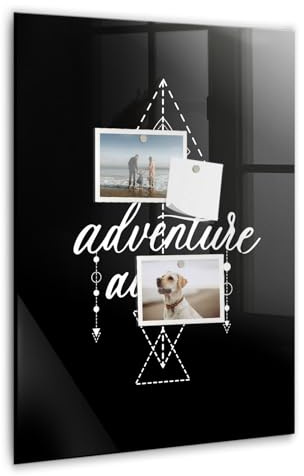 Tableau magnétique en verre contemporain | surface brillante résistante | aimants néodyme, marqueur et éponge inclus | excellent pour annonces et organisation - 40x60 - Aventure