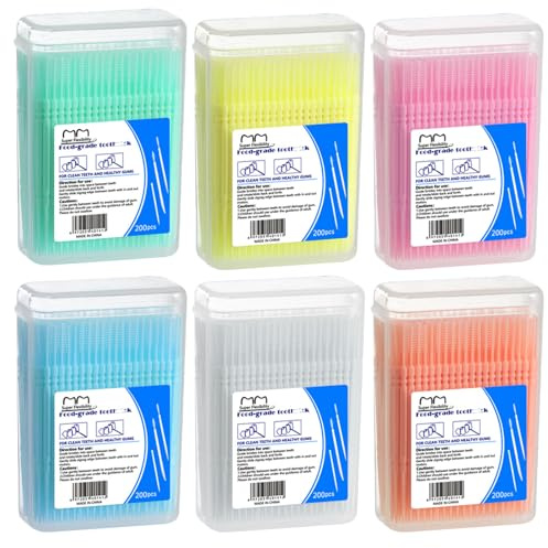 Zahnzwischenraumbürste,Interdentalbürsten im Spender,Zahnstocher Für Zähne,Zahnpflege auf Reisen und unterwegs,Interdentalbürste Weiche Silikon adaptive (Blau & Grün & Weiß & Pink & Gelb & Orange)