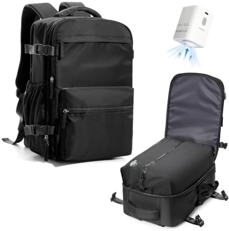 VENATIN Zaino da Viaggio con Sottovuoto, Zaino a compressione sottovuoto, Borse da cabina Ryanair 40x30x20 con sottovuoto con pompa,Nero