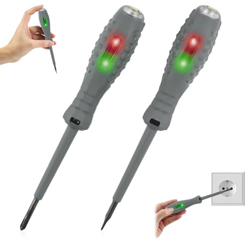 2 Piezas Probador de Voltaje con Destornillador,Herramienta de Prueba Eléctrica,Bolígrafo Probador de Voltaje Sin Contacto,con Rango CA 70V-250V, /Cero,Destornillador Estrella y Plano