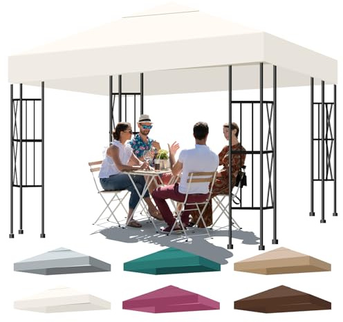Bsteciar Pavillon Ersatzdach 3x3m Wasserdicht – Pavillondach Ersatzbezug UV Schutz Beständig, Winterfest, Stabil Extra Stark 300D Polyester – Pavillondach Ersatzzeltdach (Beige)