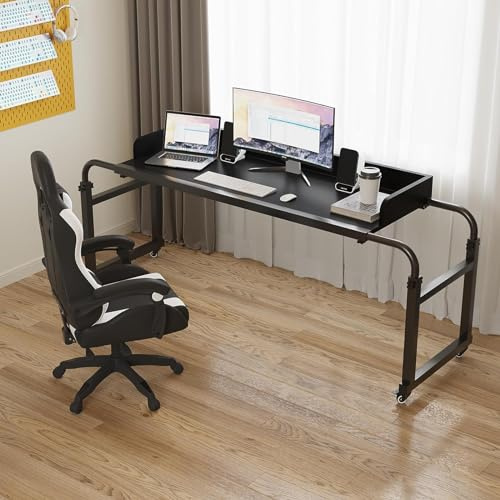 Escritorio ajustable sobre la cama con ruedas, estación de trabajo móvil para laptop, estudio, trabajo en hospital o hogar