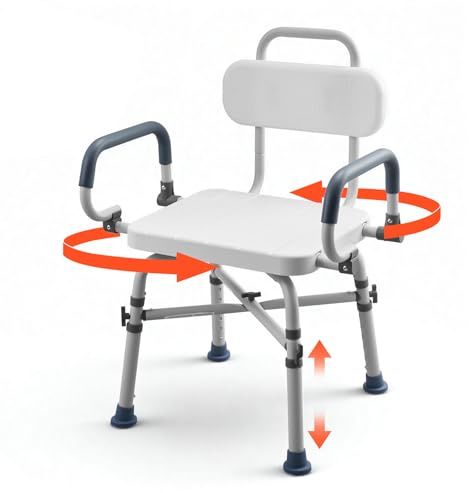 VEVOR Swivel Shower Chair with Arms and Back, 500 lbs Heavy Duty Bench Seat for Inside Shower Stall and Bathtub, Height Adjustable Bathroom Bath Tub Seat for Adults, Seniors, Elderly and Disabled