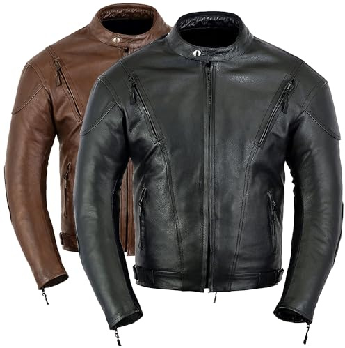 Vaster Moto Motorrad-Lederjacke für Herren mit herausnehmbaren CE-Protektoren 100% echtes Leder Biker und Rennjacke Sommerjacke Schwarz (DE/NL/SE/PL, Alphanumerisch, L, Regular, Regular, Schwarz)