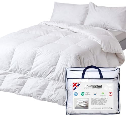 HOMESCAPES Double Duvet 13.5 Tog, Luxury Ethical Duck Feather & Down Quilt, Anti Allergy 100% Cotton Cover Down-Proof Winter Bed Duvets, Washable, RDS & OEKO-TEX Certified