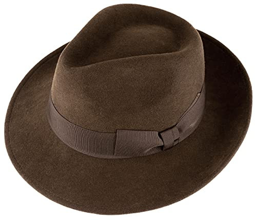 Alpenleder Hut - Modell: Palermo (Handgefertigt) - Nachhaltiges Bio-Filz aus regionaler Landwirtschaft | Fedora Wollhut, Hüte Damen & Herren, Filzhut *Fair Produziert* (Größe S (55-56cm), Tabak)