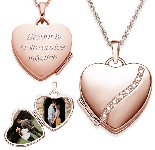 Herz Medaillon zum Öffnen mit Bild Rosegold vergoldet Damen, Amulett | Medallion Anhänger Aufklappbar, Kette personalisiert, Foto-Service & Gravur