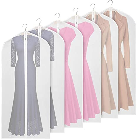 Univivi Clear Garment Bags for Hanging Clothes 60 inch Clear Dress Bags for Storage 6Pack Suit Cover for Long Gown Coat