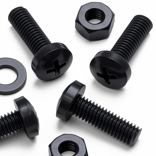 20 x Tornillo de cabeza cilíndrica Polipropileno Negros (PP), Pernos Tornillos y Tuercas de Plástico, M6 x 20 mm, arandelas