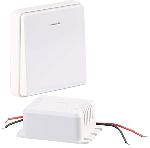 CASAcontrol Funktaster Set: Einbau-Funk-Schaltmodul & kinetischer Funk-Taster (groß), bis 200 Watt (Lichtschalter Funk nachrüsten, Funkempfänger, Lampe Funkschalter)