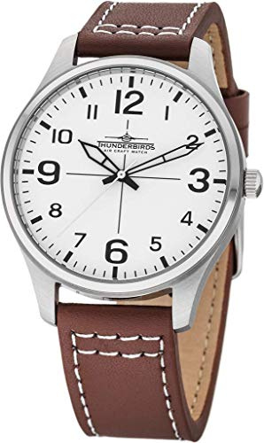 Armbanduhr Echt Leder Uhr 42 mm 3ATM Miyota 2035 schwarz weiß Fliegeruhr Flieger (Braun)
