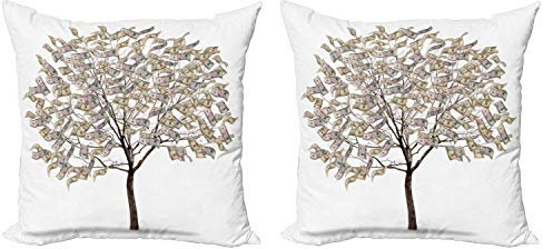 ABAKUHAUS Abstrait Lot de Housses de Coussin en 2 pièces, Surreal Argent feuillu Arbre, Impression Numérique Recto-Verso Zippée, 45 cm x 45 cm, Multicolore