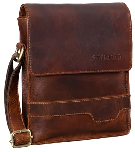 STILORD Sven Herrenhandtasche Leder Umhängetasche klein Schultertasche Männer 8 Zoll Tablet Herren-Tasche Messenger Bag DIN A5 Echtes Leder Farbe:Florida - braun