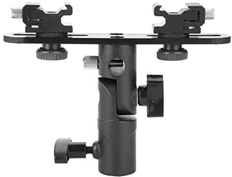 Kuuleyn Double Support de Flash, Support de Flash pour Griffe Porte-Parapluie Support de Support de lumière Support 1/4 '' à 3/8 '' Compatible pour caméscope caméra