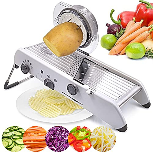 18 tipos de mandolina ajustable cortador manual de acero inoxidable rallador de verduras Juliana cortador de frutas gofres cocina cortador de patatas blanco